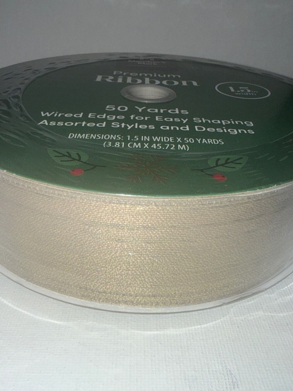 Premium Wired Edge Ribbon - Gold 1.5in x 50yds